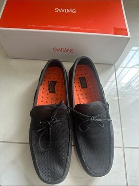 Swims Black Loafers with Orange Insole